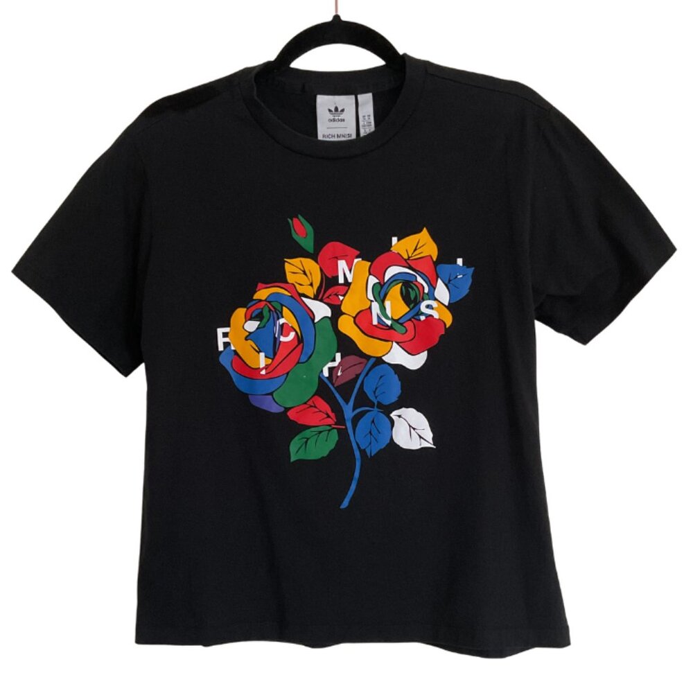 Adidas x Rich Mnnisi Black Floral Tee | Limited Edition Graphic Tee | Size M